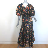 Ulla Johnson Heleen Puff Sleeve Maxi Dress Black Floral Print Silk Size 8