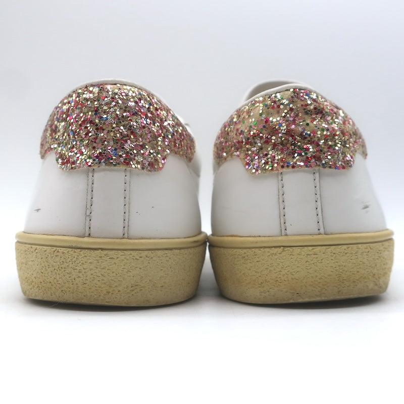 Saint Laurent Court Classic SL37 Diamond-Patch Sneakers White Leather Size 40.5/ US 10.5
