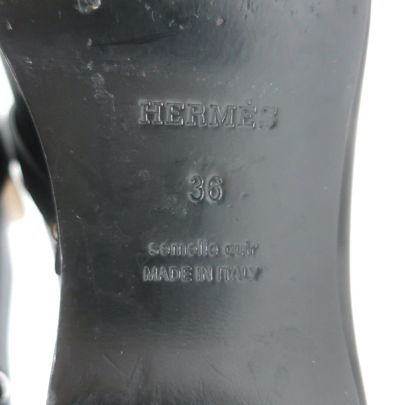 Hermes Carlotta Mules Black Leather Size 36