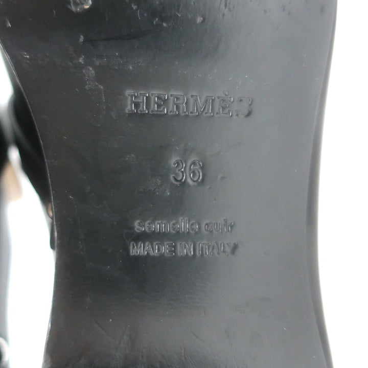 Hermes Carlotta Mules Black Leather Size 36
