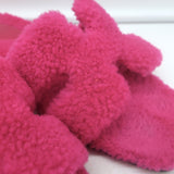 Hermes Oran Teddy Slide Sandals Pink Shearling Size 38.5