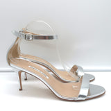 Manolo Blahnik Chaos Ankle Strap Sandals Silver Metallic Leather Size 41.5