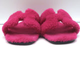 Hermes Oran Teddy Slide Sandals Pink Shearling Size 38.5