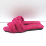 Hermes Oran Teddy Slide Sandals Pink Shearling Size 38.5
