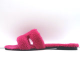 Hermes Oran Teddy Slide Sandals Pink Shearling Size 38.5