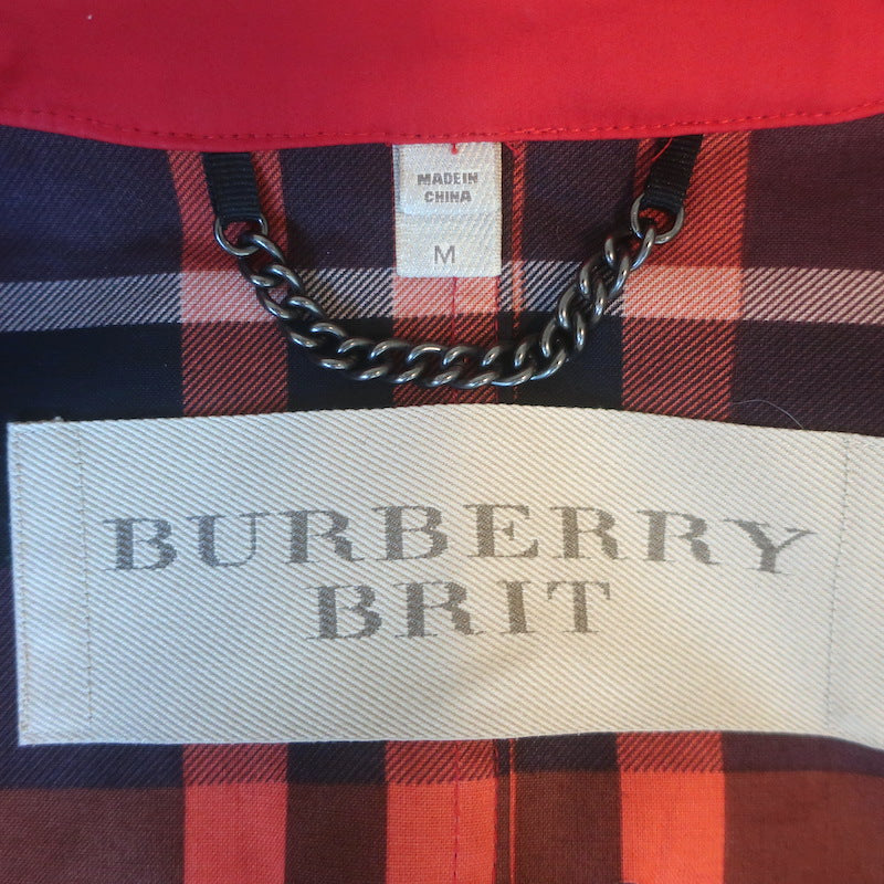 Burberry Brit Hooded Raincoat Red Coated Cotton Size Medium