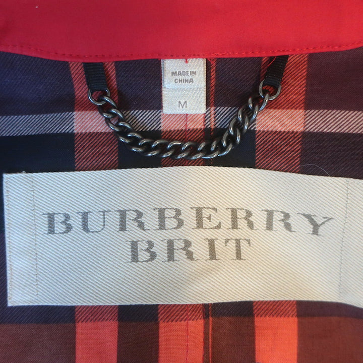 Burberry Brit Hooded Raincoat Red Coated Cotton Size Medium