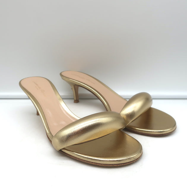 Gianvito Rossi Bijoux Kitten Heel Mules Gold Metallic