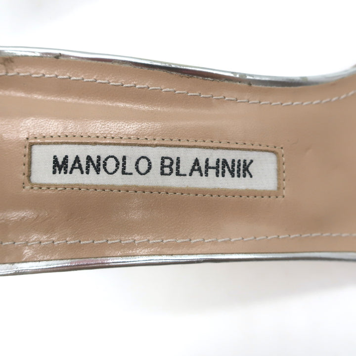 Manolo Blahnik Chaos Ankle Strap Sandals Silver Metallic Leather Size 41.5