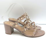Valentino Rockstud Caged Slide Sandals Poudre Leather Size 37 Open Toe Heels