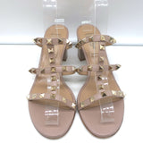 Valentino Rockstud Caged Slide Sandals Poudre Leather Size 37 Open Toe Heels
