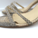 Jimmy Choo Jasmin Crisscross Sandals Beige Snakeskin Size 41.5 Slingback Heels