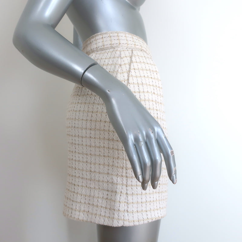 Ba&amp;sh Livia Metallic Tweed Button-Front Mini Skirt Cream/Gold Size 0 NEW