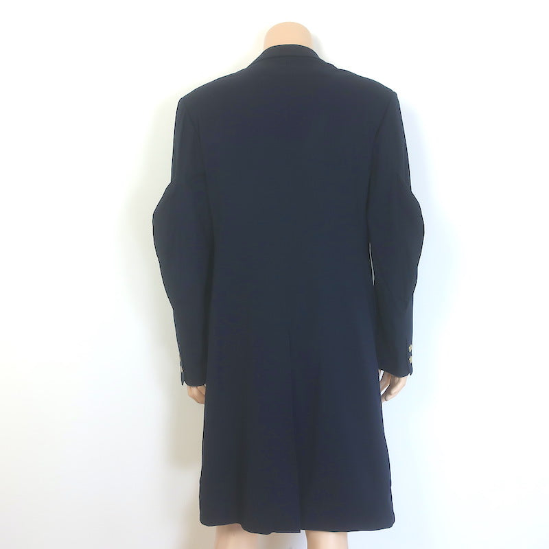 Yohji Yamamoto Pour Homme Crystal-Brooch Morning Coat Navy Cotton-Wool Size 2