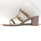 Valentino Rockstud Caged Slide Sandals Poudre Leather Size 37 Open Toe Heels