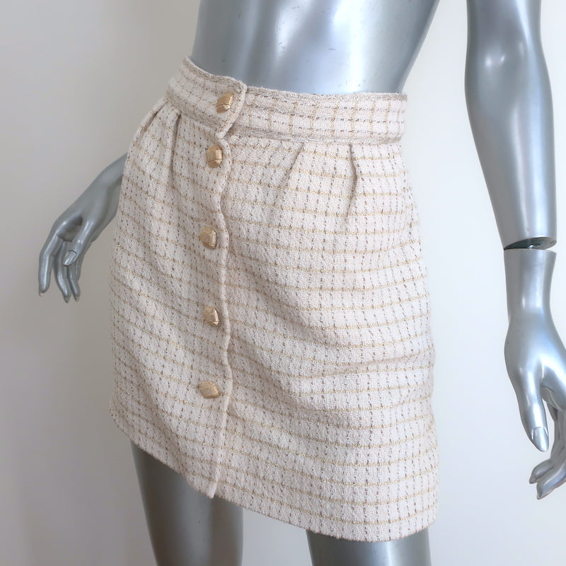 Ba&amp;sh Livia Metallic Tweed Button-Front Mini Skirt Cream/Gold Size 0 NEW