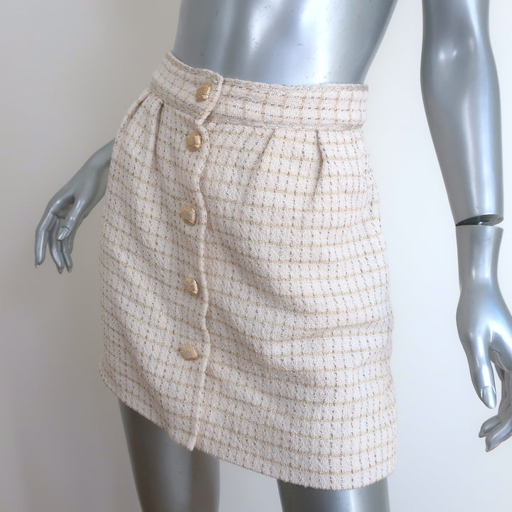 Ba&amp;sh Livia Metallic Tweed Button-Front Mini Skirt Cream/Gold Size 0 NEW