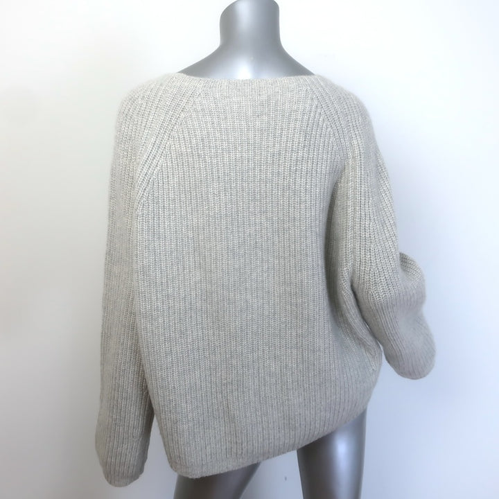 Nili Lotan Ribbed Cashmere Raglan Sweater Heather Gray Size Medium