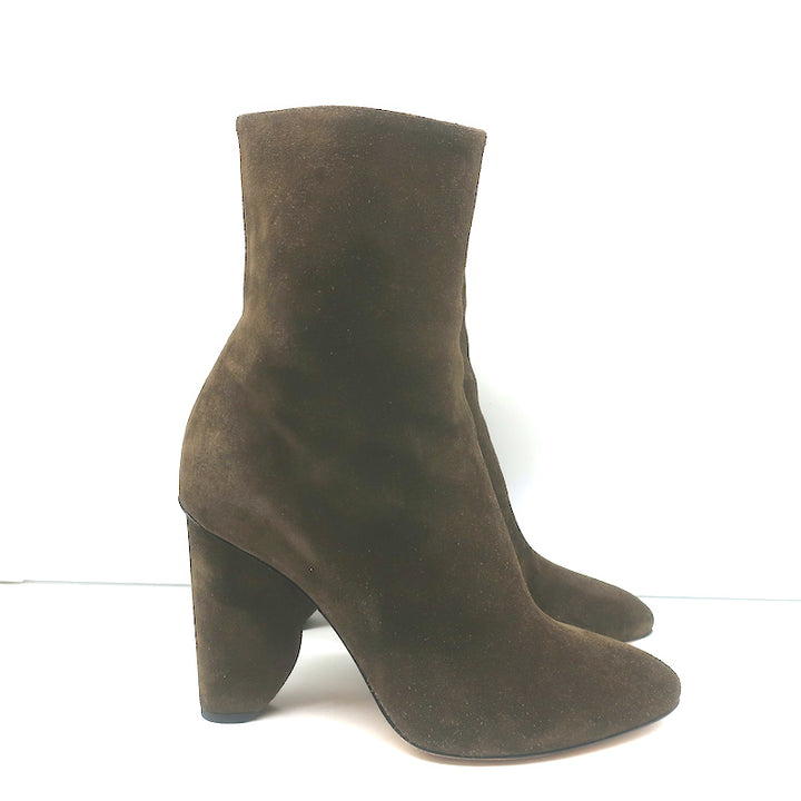 Dries Van Noten Curved-Heel Boots Olive Suede Size 41