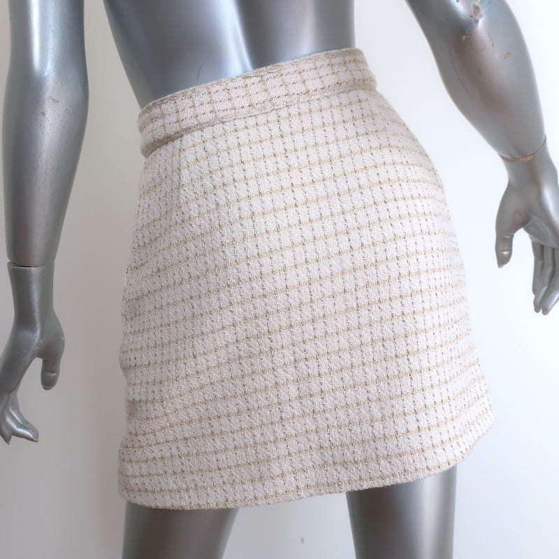 Ba&amp;sh Livia Metallic Tweed Button-Front Mini Skirt Cream/Gold Size 0 NEW