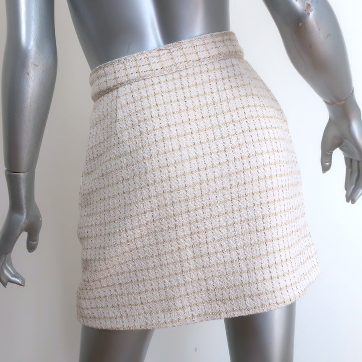 Ba&amp;sh Livia Metallic Tweed Button-Front Mini Skirt Cream/Gold Size 0 NEW