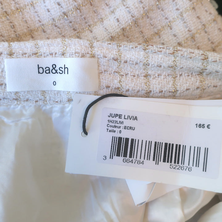 Ba&amp;sh Livia Metallic Tweed Button-Front Mini Skirt Cream/Gold Size 0 NEW