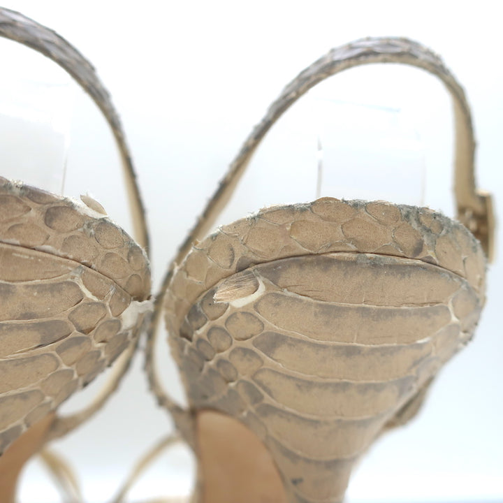 Jimmy Choo Jasmin Crisscross Sandals Beige Snakeskin Size 41.5 Slingback Heels