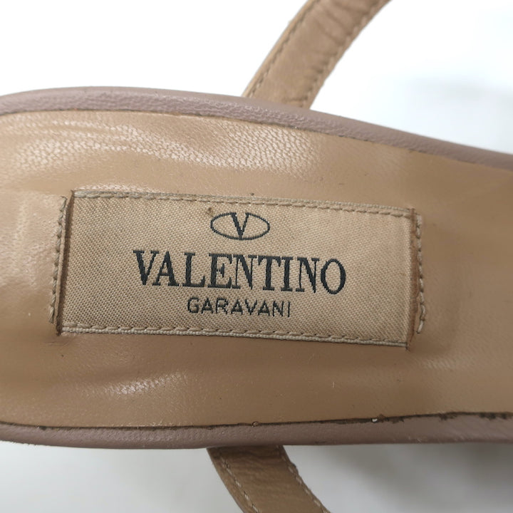 Valentino Rockstud Caged Slide Sandals Poudre Leather Size 37 Open Toe Heels