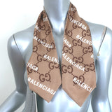 Gucci x Balenciaga Hacker Project GG Logo Print Neck Bow Scarf Brown Silk NEW