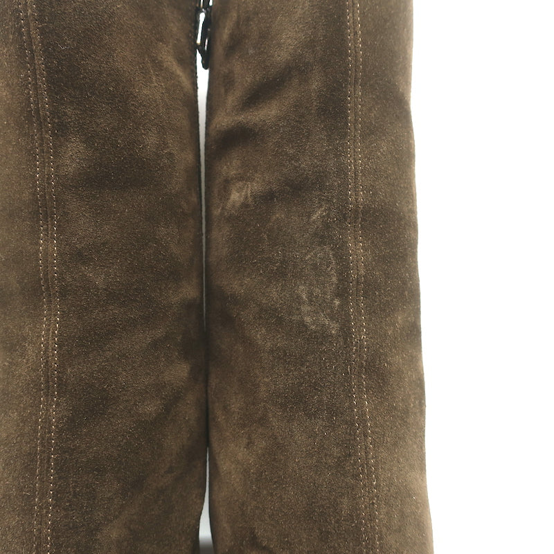 Dries Van Noten Curved-Heel Boots Olive Suede Size 41