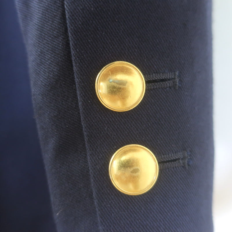 Yohji Yamamoto Pour Homme Crystal-Brooch Morning Coat Navy Cotton-Wool Size 2