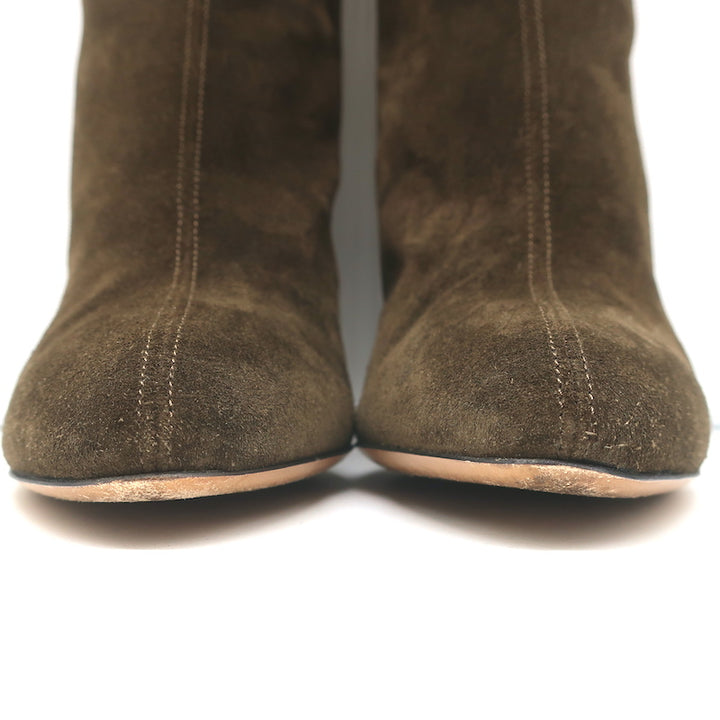 Dries Van Noten Curved-Heel Boots Olive Suede Size 41