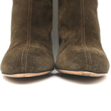 Dries Van Noten Curved-Heel Boots Olive Suede Size 41