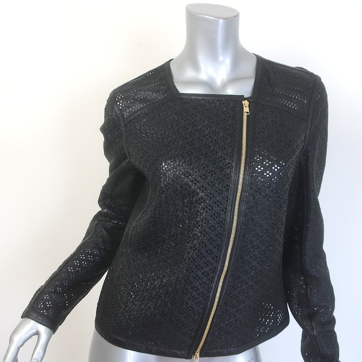 Escada Perforated Leather Moto Jacket Black Size 38/ US Medium