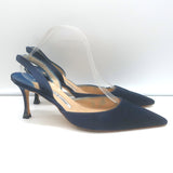 Manolo Blahnik Carolyne 90 Slingback Pumps Navy Satin Size 42