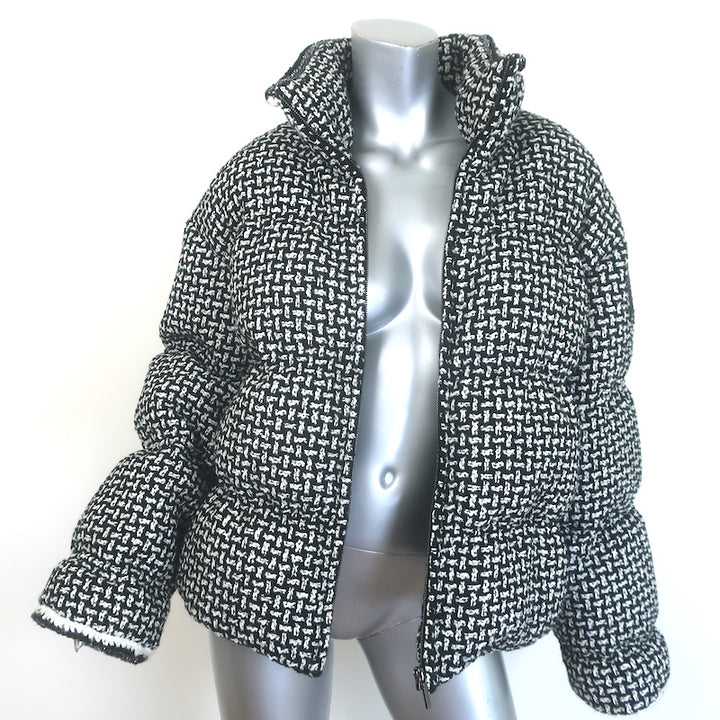 Chanel 20N Coco Neige Tweed Down Puffer Jacket Black/White Size 42 NEW