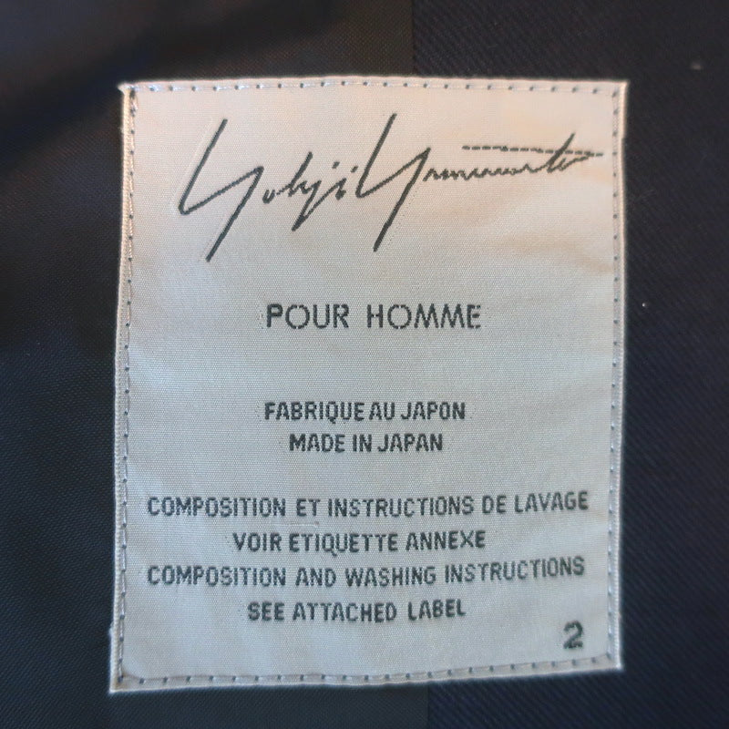 Yohji Yamamoto Pour Homme Crystal-Brooch Morning Coat Navy Cotton-Wool Size 2