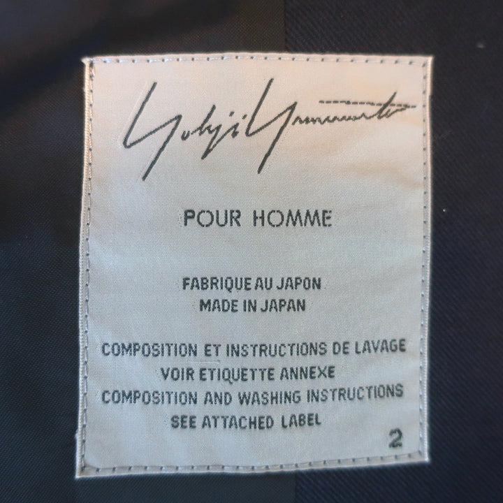 Yohji Yamamoto Pour Homme Crystal-Brooch Morning Coat Navy Cotton-Wool Size 2