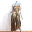 Milly Irene Pleated Metallic Asymmetric Midi Dress Gold Size 0 NEW