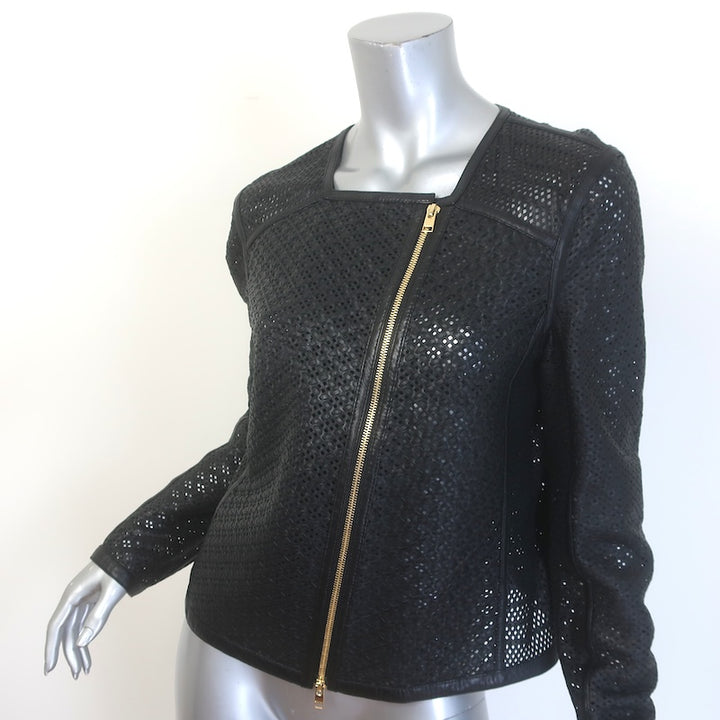 Escada Perforated Leather Moto Jacket Black Size 38/ US Medium