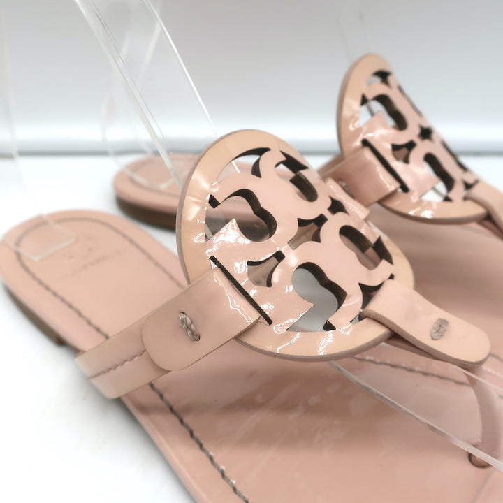Tory Burch Miller Thong Sandals Pink Patent Leather Size 6.5 Flat Slides