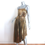 Milly Irene Pleated Metallic Asymmetric Midi Dress Gold Size 0 NEW