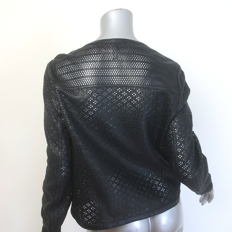 Escada Perforated Leather Moto Jacket Black Size 38/ US Medium