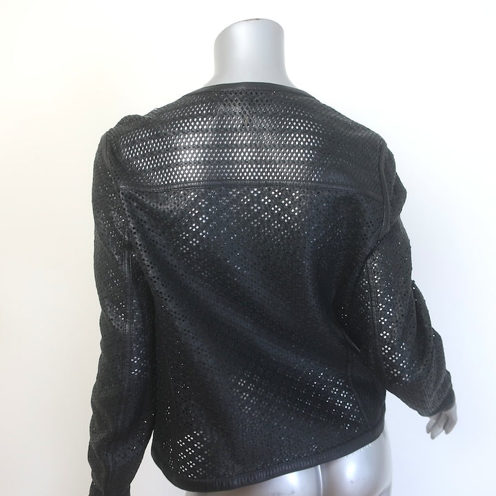 Escada Perforated Leather Moto Jacket Black Size 38/ US Medium