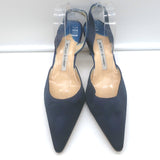 Manolo Blahnik Carolyne 90 Slingback Pumps Navy Satin Size 42
