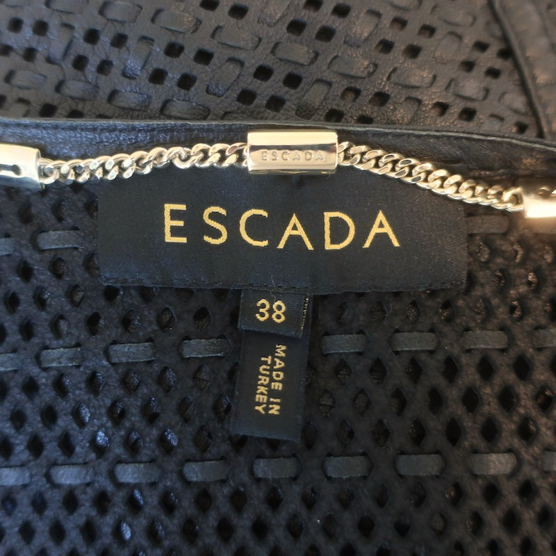 Escada Perforated Leather Moto Jacket Black Size 38/ US Medium