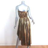 Milly Irene Pleated Metallic Asymmetric Midi Dress Gold Size 0 NEW