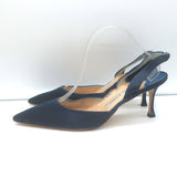 Manolo Blahnik Carolyne 90 Slingback Pumps Navy Satin Size 42
