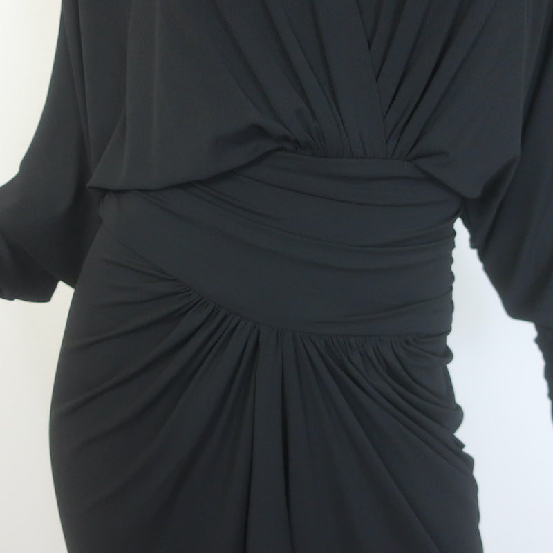 Alexandre Vauthier Ruched Jersey Dolman Sleeve Dress Black Stretch Crepe Size 36