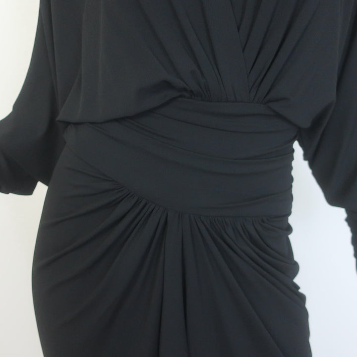 Alexandre Vauthier Ruched Jersey Dolman Sleeve Dress Black Stretch Crepe Size 36